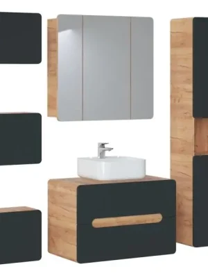 Doprava Zdarma Sestava koupelnového nábytku BÁRA cosmos 80 cm se zrcadlovou skříňkou vč. keramického umyvadla na desku