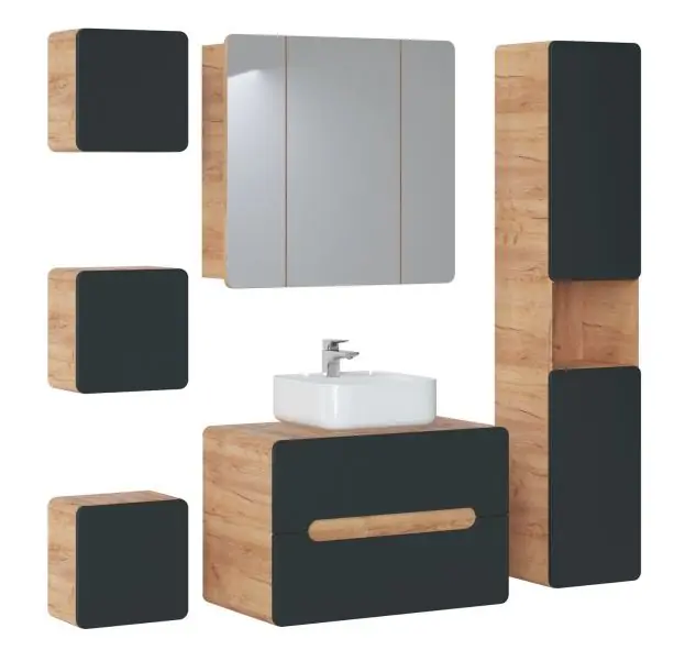 Doprava Zdarma Sestava koupelnového nábytku BÁRA cosmos 80 cm se zrcadlovou skříňkou vč. keramického umyvadla na desku