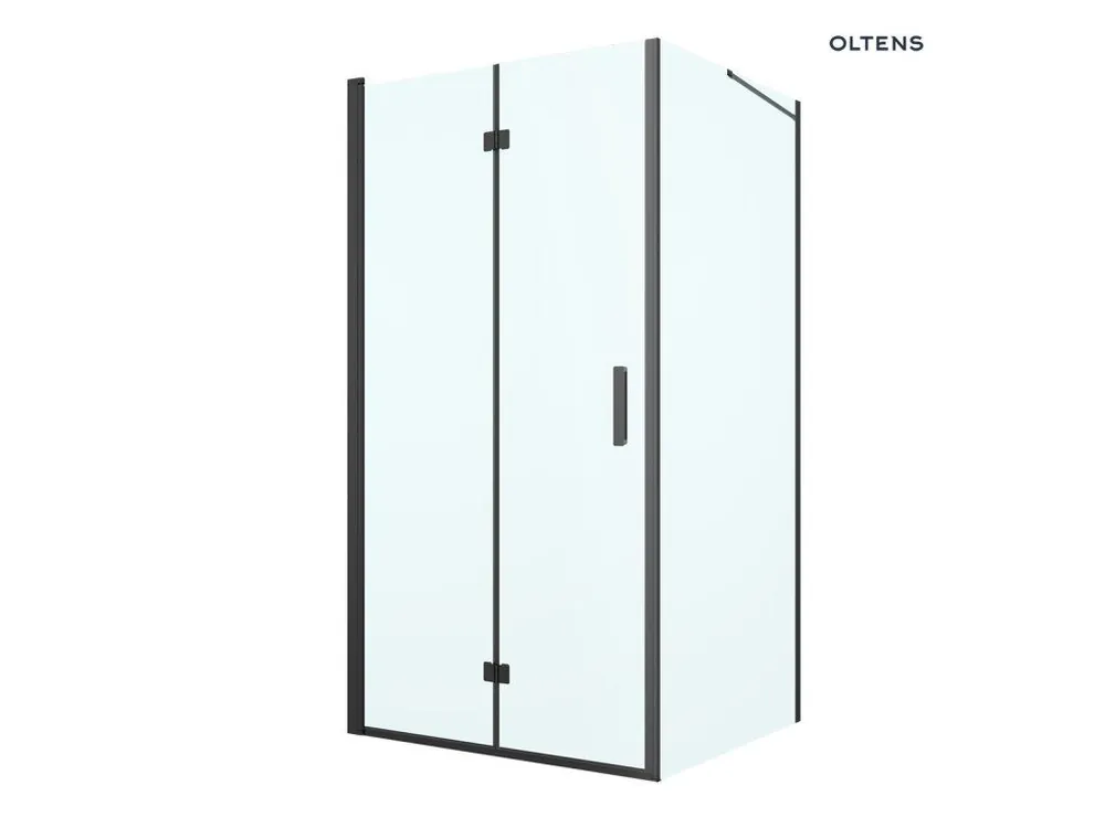 Bezpečná Platba Oltens Hallan sprchový kout 100x100 cm, čtvercový, dveře se zástěnou, matná černá/průhledné sklo, 20009300