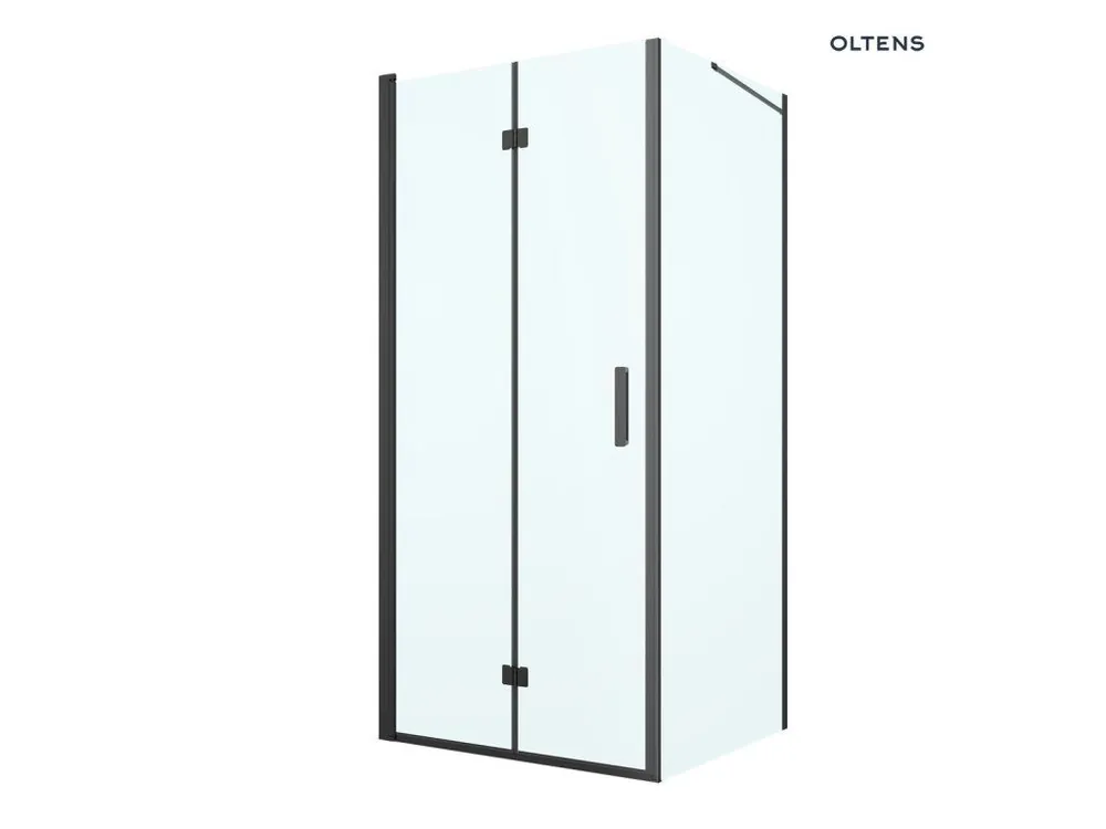 Bezpečná Platba Oltens Hallan sprchový kout 90 x 90 cm, čtvercový, dveře se zástěnou, matná černá / průhledné sklo, 20008300
