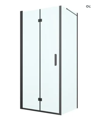 Ihned K Objednání Oltens Hallan sprchový kout 90x80 cm, obdélníkový, dveře se zástěnou, matná černá / průhledné sklo, 20202300