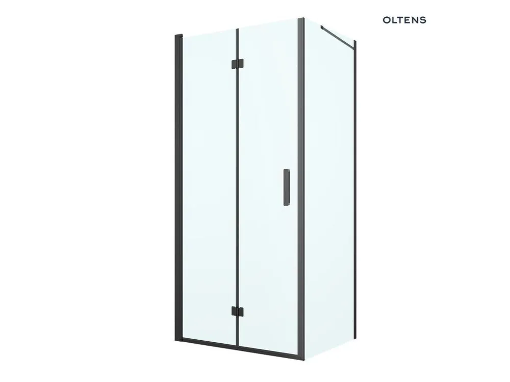 Ihned K Objednání Oltens Hallan sprchový kout 90x80 cm, obdélníkový, dveře se zástěnou, matná černá / průhledné sklo, 20202300