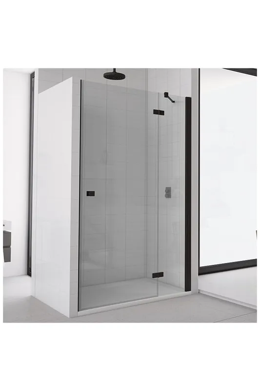 Autentický SANSWISS ANNEA-BLACK LINE jednokřídlé dveře s pevnou stěnou v rovině, černá mat, sklo čiré, AN13/AN13W