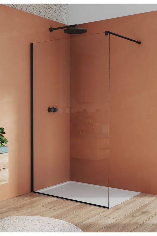 Ronal, WALK-IN Black Line pevná stěna samostatná s vyrovnávacím profilem STR4P, sklo: 07 čiré <span class="product-appendix"> + doprava zdarma + při platbě převodem sleva</span> Cenově Výhodný