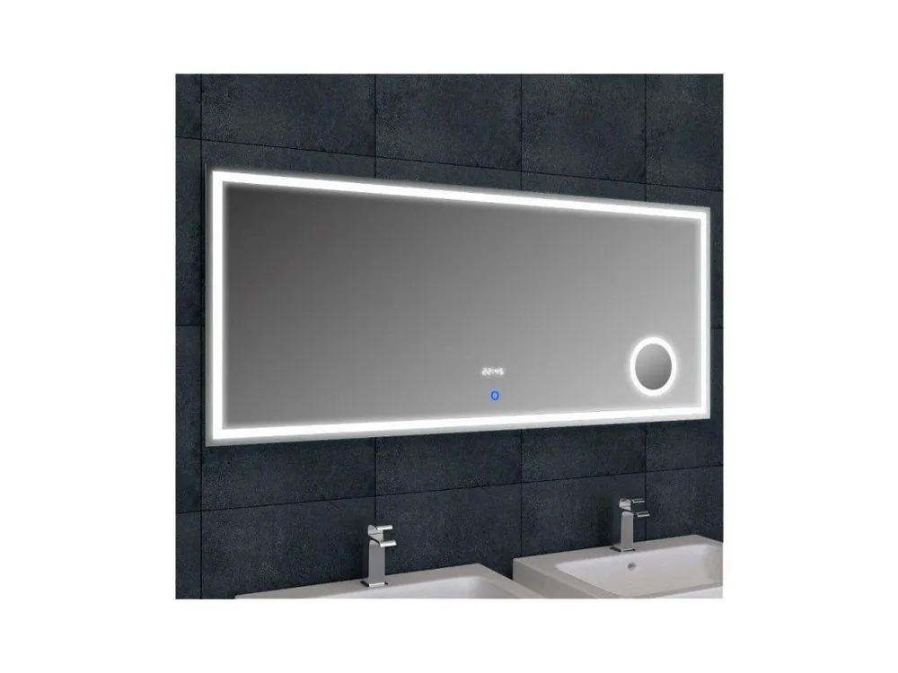 LED zrcadlo LUMI 160x60 cm s hodinami a kosmetickým zrcátkem Víkendová Akce