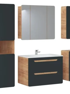 Značkový Sestava koupelnového nábytku BÁRA cosmos 80 cm se zrcadlovou skříňkou vč. keramického zápustného umyvadla