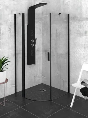 ZOOM BLACK čtvrtkruhová sprchová zástěna 900x900mm, čiré sklo, levá Dokud Zásoby Vydrží
