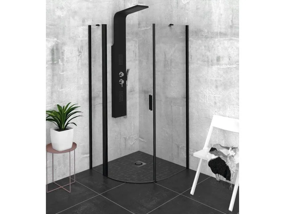 ZOOM BLACK čtvrtkruhová sprchová zástěna 900x900mm, čiré sklo, levá Dokud Zásoby Vydrží