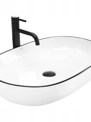 Značkový Keramické umyvadlo Rea CLEO - bílé s černým okrajem