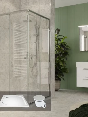 Značkový Mereo Kora Lite sprchový set: sprchový kout 80x80x185cm, chrom ALU, sklo čiré, 80 cm, vanička, sifon