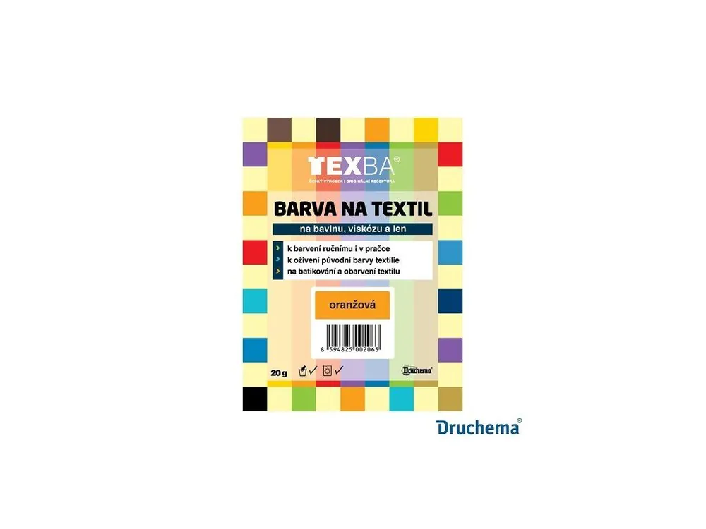 Značkový TEXBA® Barva na textil, bavlnu, viskózu a len, č. 02 Oranžová, 20 g