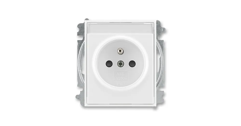 ABB 5519E-A02352 01 Time®, Element® Zásuvka jednonásobná s ochranným kolíkem, s clonkami, s popisovým polem, bílá / ledová bílá Pouze Dnes