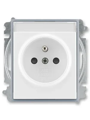 ABB 5519E-A02352 04 Element® Zásuvka jednonásobná s ochranným kolíkem, s clonkami, s popisovým polem, bílá / ledová šedá Značkový