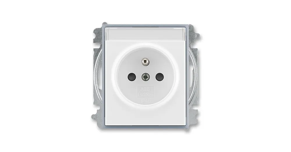 ABB 5519E-A02352 04 Element® Zásuvka jednonásobná s ochranným kolíkem, s clonkami, s popisovým polem, bílá / ledová šedá Značkový