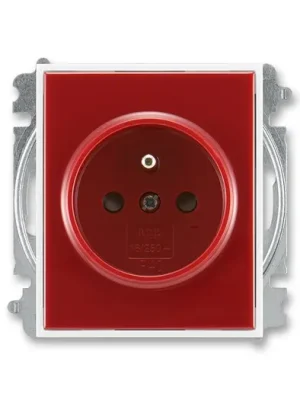 ABB 5519E-A02357 13 Element®, Time® Zásuvka jednonásobná s ochranným kolíkem, s clonkami, karmínová / bílá Nová Kolekce