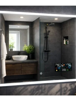 Aktuální Moderní LED zrcadlo Bright Digital 80x65 cm s meteostanicí
