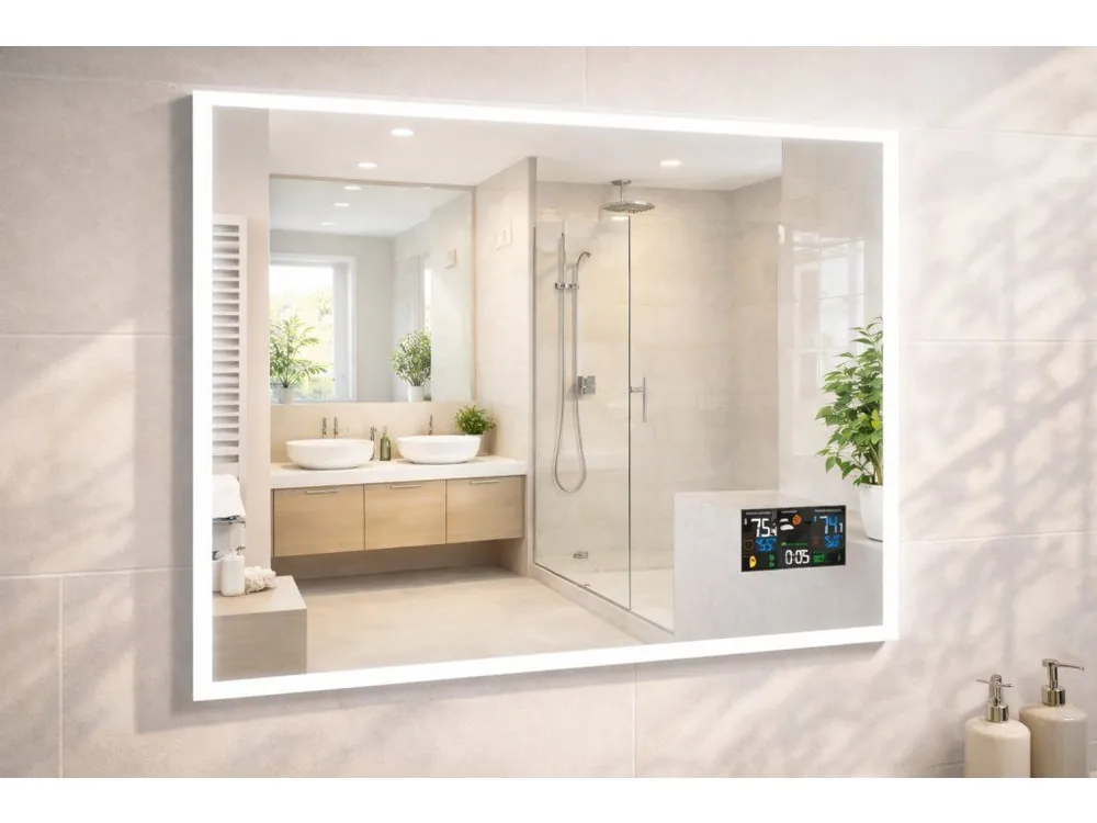 Koupit Online Velké LED zrcadlo 120x65 cm nad dvojumyvadlo s meteostanicí