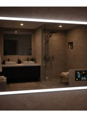 Výhodná Nabídka LED zrcadlo BRIGHT DIGITAL 120x65 cm, počasí, ukazatel venkovní a vnitřní teploty, barometr