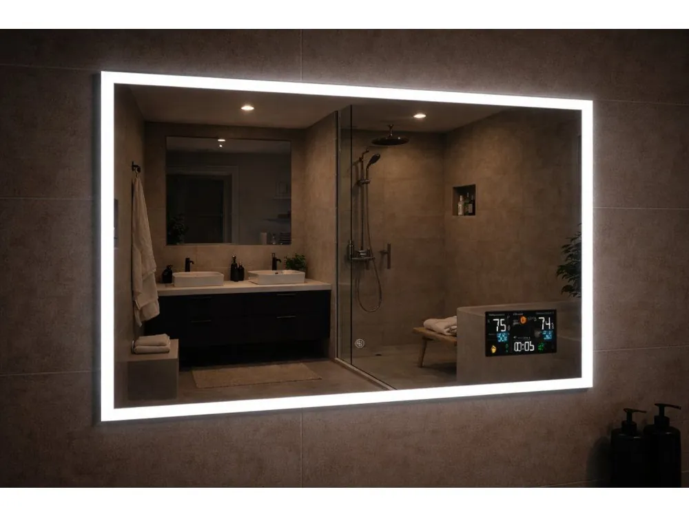Výhodná Nabídka LED zrcadlo BRIGHT DIGITAL 120x65 cm, počasí, ukazatel venkovní a vnitřní teploty, barometr