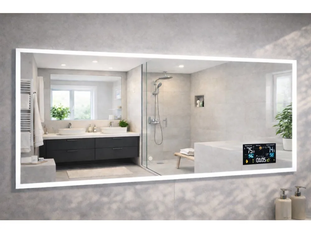 Velké LED zrcadlo 160x65 cm s meteostanicí | Luxusní design Must-Have