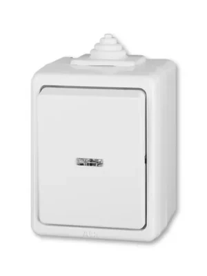 ABB Praktik 3553-02922 B Spínač dvojpólový IP 44 s čirým průzorem, se signalizační doutnavkou, bílá vhodné na dřevo bez podložky Omezená Nabídka