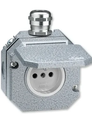 ABB 5518-2760 Garant zásuvka jednonásobná IP55, s ochranným kolíkem a víčkem, s kovovou kabelovou průchodkou, šedá 16A/250VAC Zlevněný