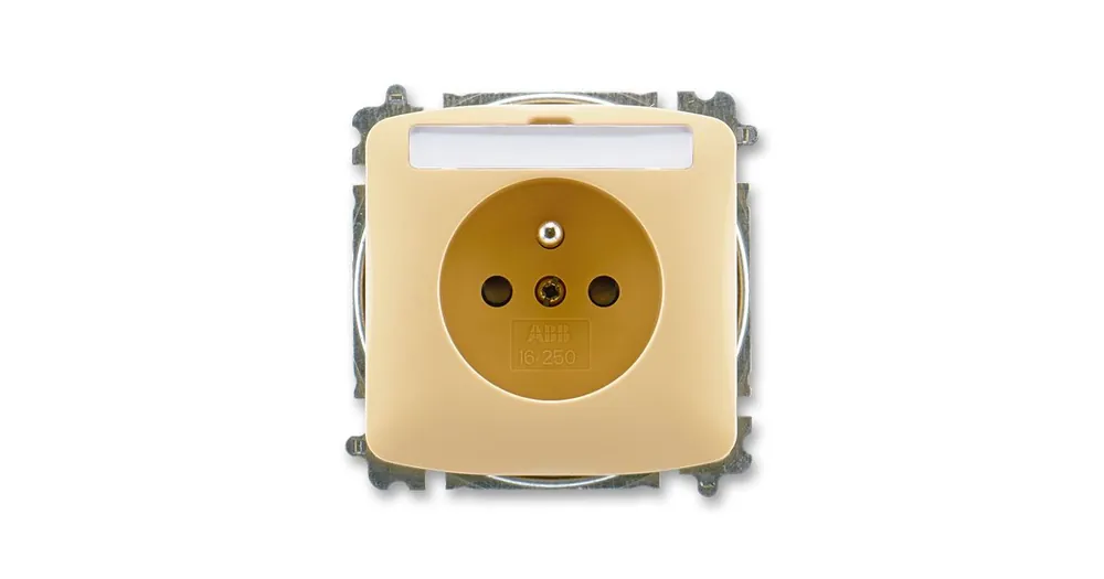 ABB 5519A-A02352 D Tango® Zásuvka jednonásobná s ochranným kolíkem, s clonkami, s popisovým polem, béžová Nová Kolekce