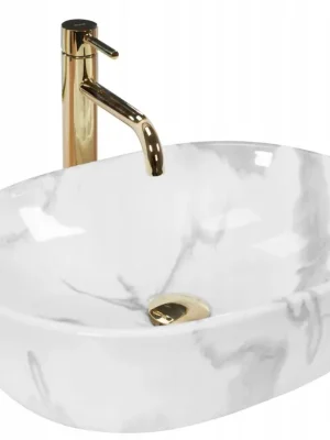Značkový Keramické umyvadlo Rea AMELIA MARMO SHINY - bílé lesklé - imitace mramoru