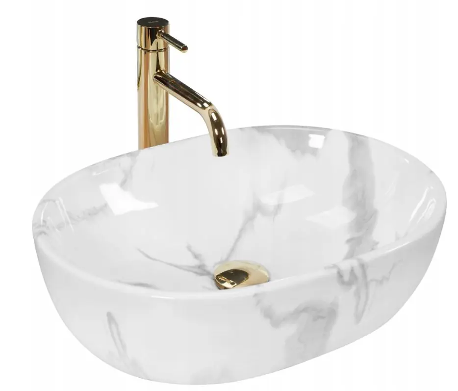 Značkový Keramické umyvadlo Rea AMELIA MARMO SHINY - bílé lesklé - imitace mramoru