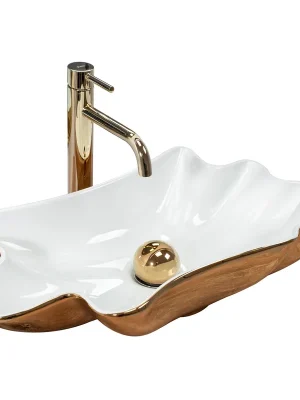 Značkový Keramické umyvadlo MAXMAX Rea INFINITY - bílé/zlaté + click/clack zátka