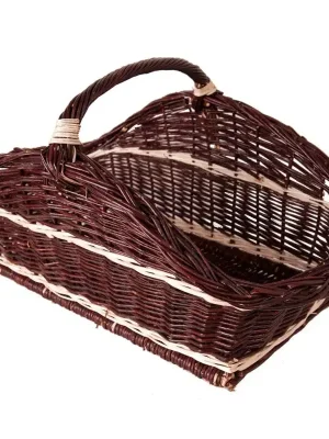 Koš na dřevo proutěný rovný, tmavý prošívaný Super Cena